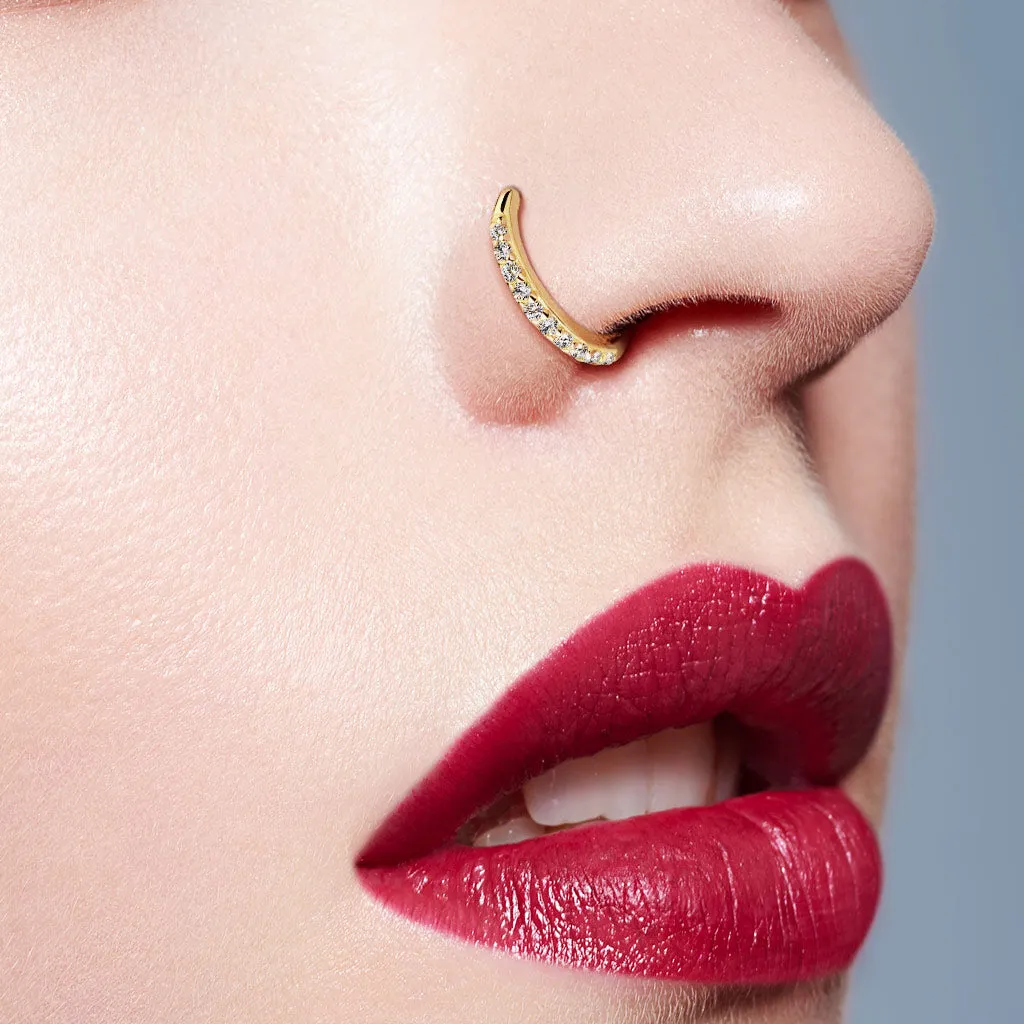 14K Solid Gold CZ Paved Bendable Hoop Ring Nose Ear Cartilage