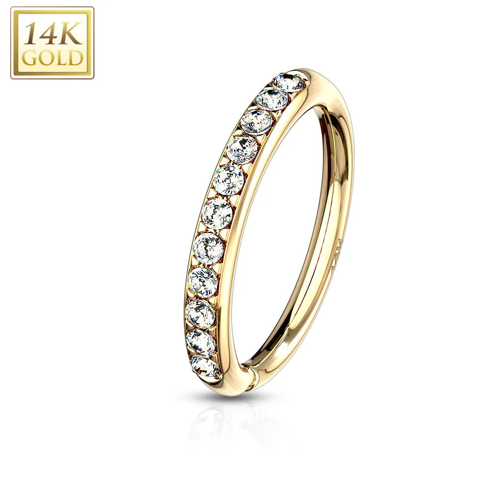 14K Solid Gold CZ Paved Bendable Hoop Ring Nose Ear Cartilage