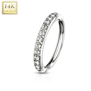 14K Solid Gold CZ Paved Bendable Hoop Ring Nose Ear Cartilage