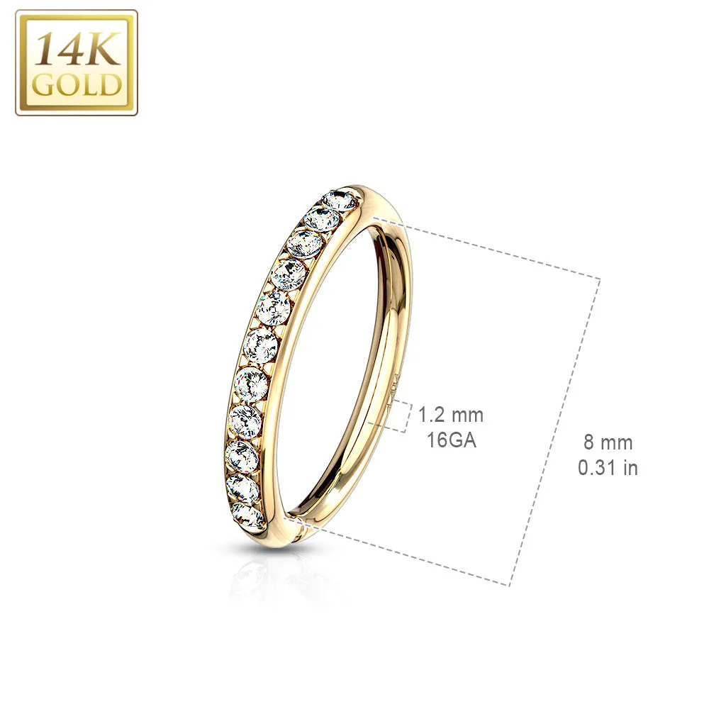 14K Solid Gold CZ Paved Bendable Hoop Ring Nose Ear Cartilage