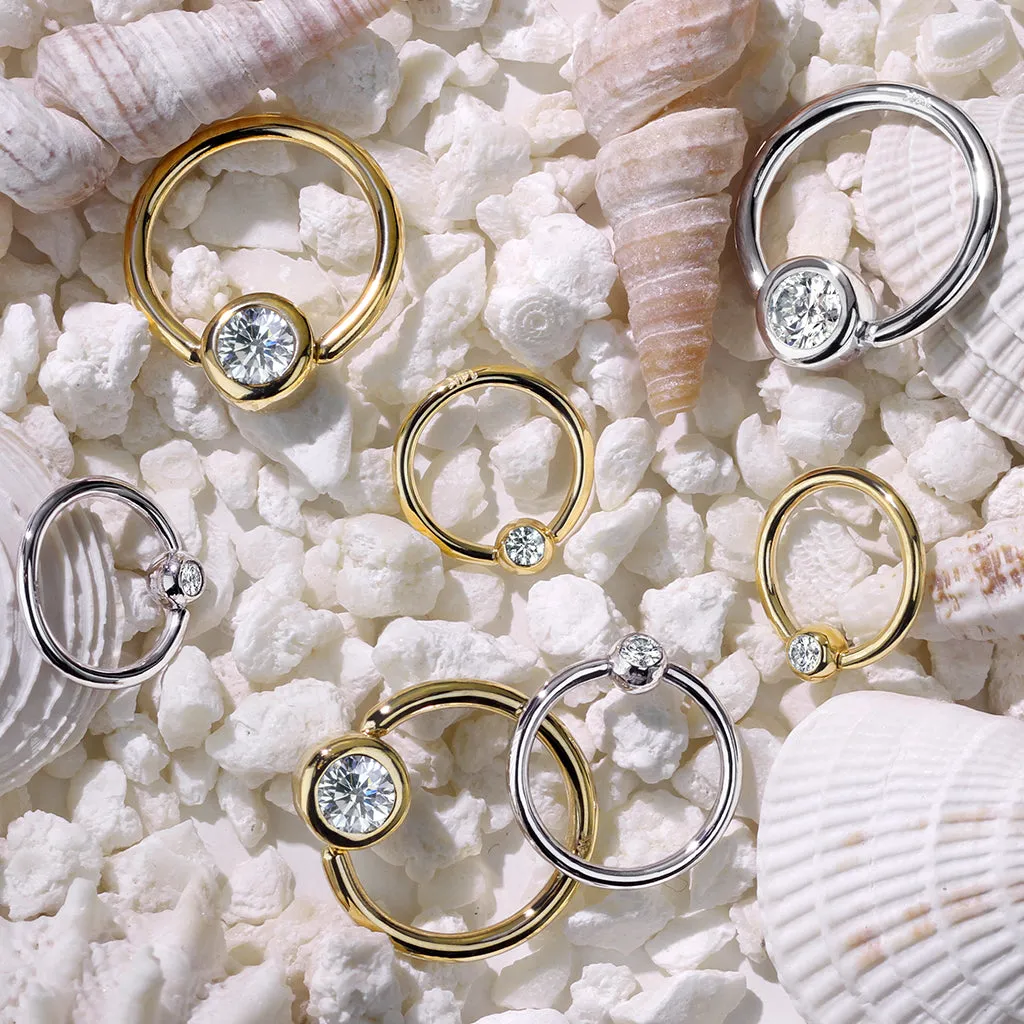 14K Solid Gold CZ Set Gem Ball Captive Bead Ring