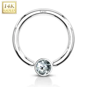14K Solid Gold CZ Set Gem Ball Captive Bead Ring