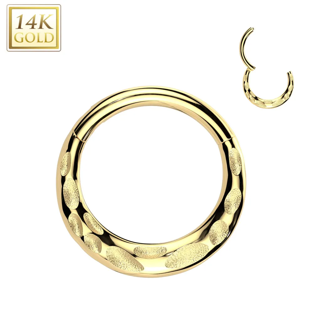 14K Solid Gold Forward Facing Hammered Hinged Segment Hoop Ring