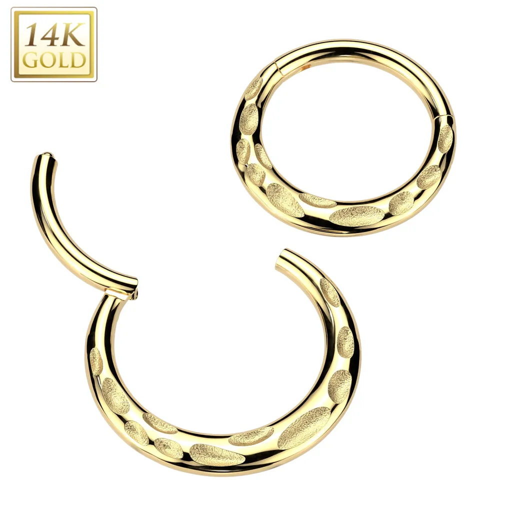 14K Solid Gold Forward Facing Hammered Hinged Segment Hoop Ring