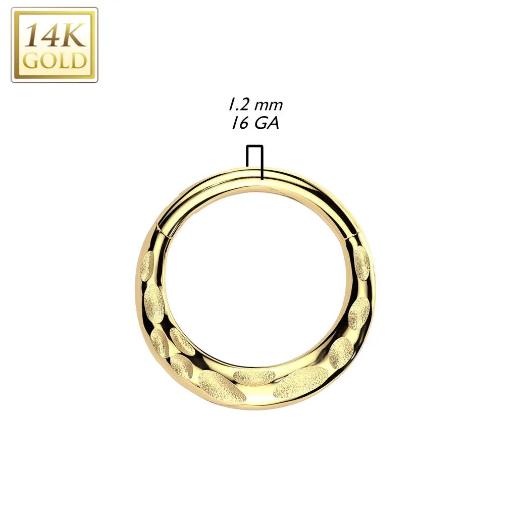 14K Solid Gold Forward Facing Hammered Hinged Segment Hoop Ring