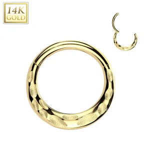 14K Solid Gold Forward Facing Hammered Hinged Segment Hoop Ring