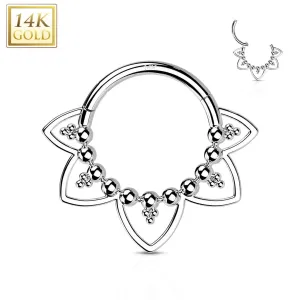 14K Solid Gold Heart Filigree Hinged Segment Hoop Ring Nose Septum Daith