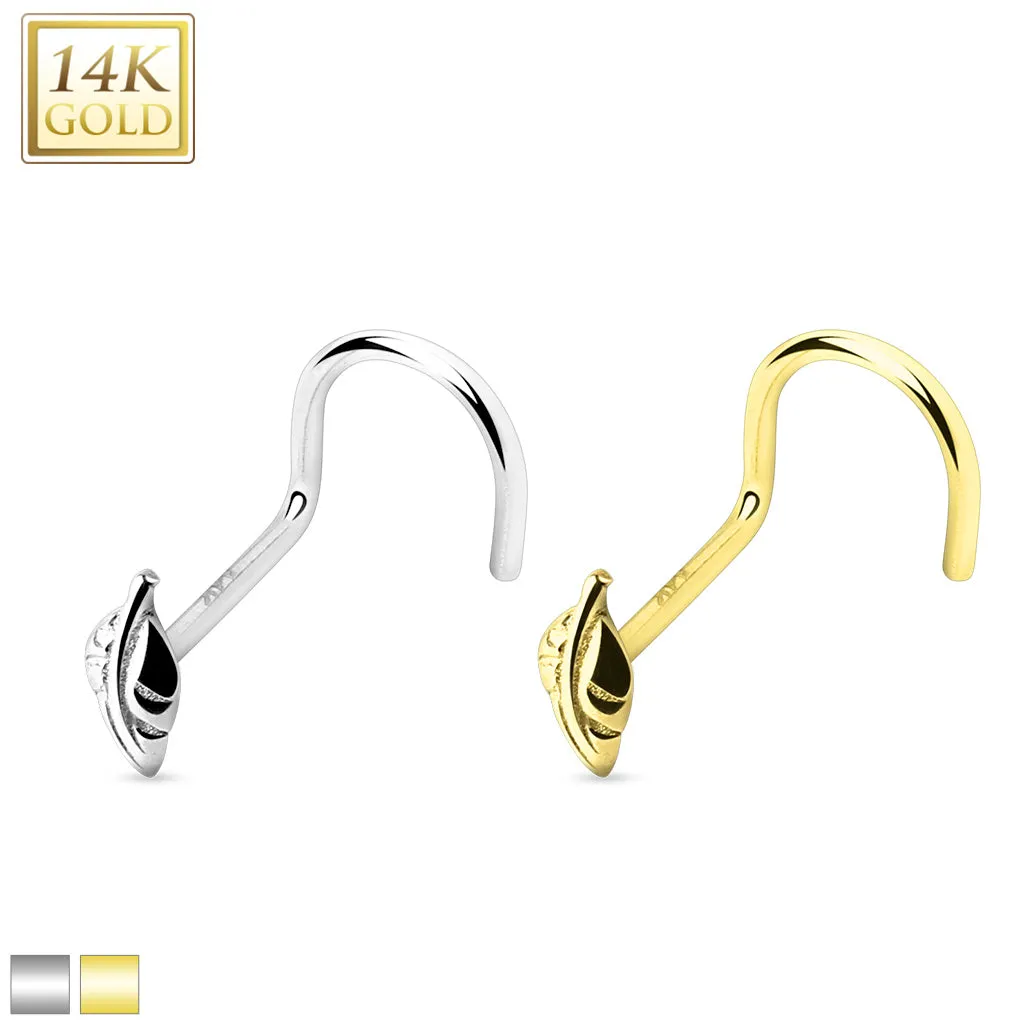 14K Solid Gold Leaf Top Nose Screw Ring