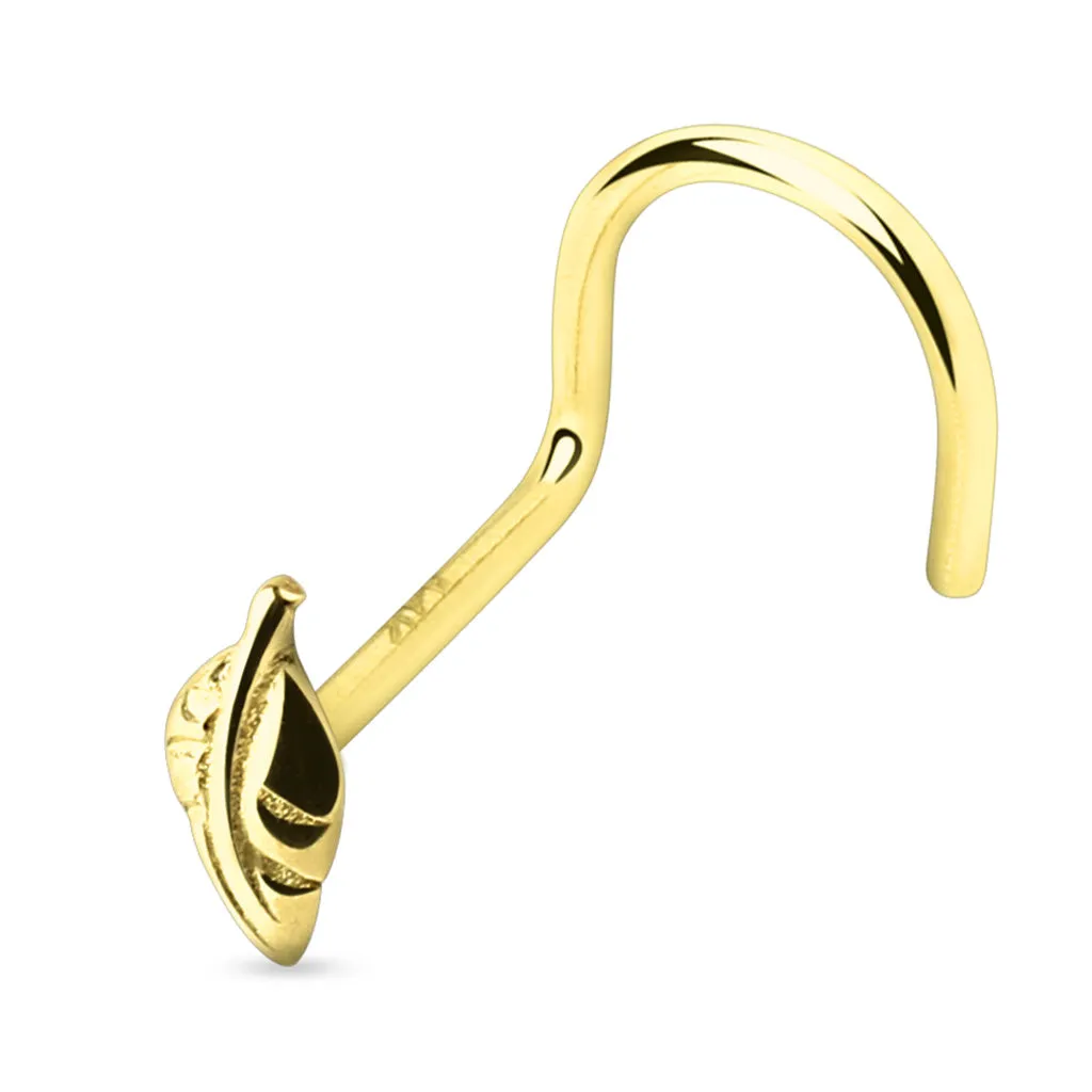 14K Solid Gold Leaf Top Nose Screw Ring