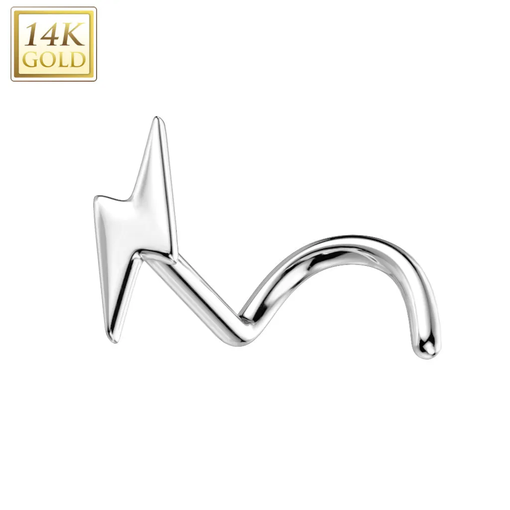 14K Solid Gold Lightning Bolt Top Nose Screw Ring