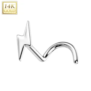 14K Solid Gold Lightning Bolt Top Nose Screw Ring