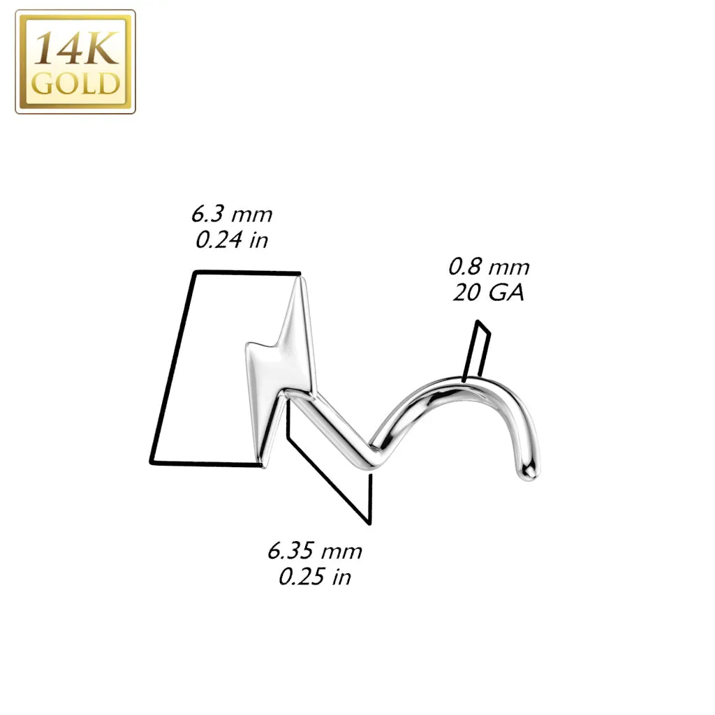 14K Solid Gold Lightning Bolt Top Nose Screw Ring