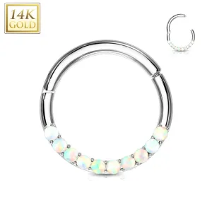 14K Solid Gold Opal Hinged Hoop Ring Nose Septum Daith