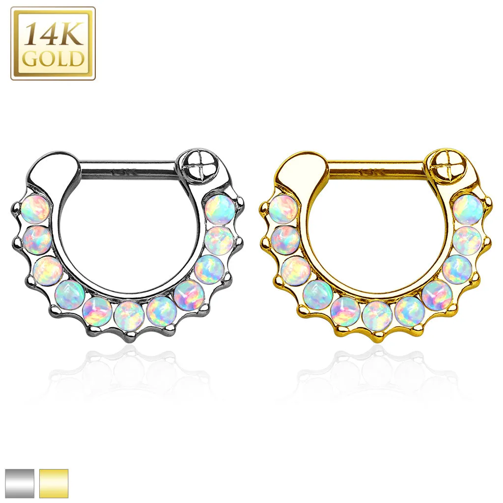 14K Solid Gold Opal Nose Ring Septum Clicker Daith