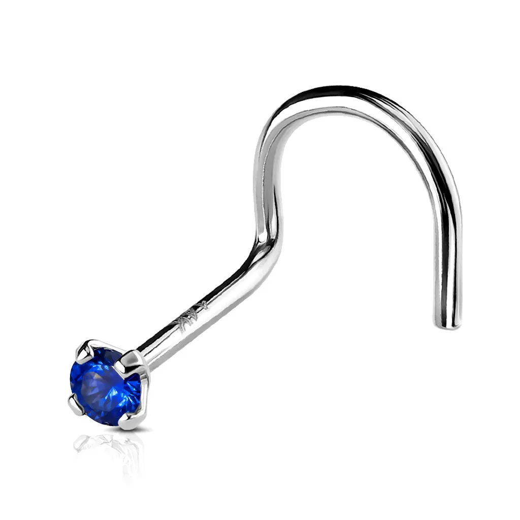 14K Solid Gold Prong Set 2mm CZ Top Nose Screw Ring