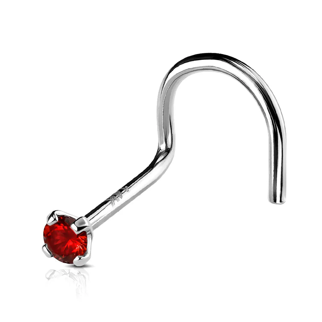 14K Solid Gold Prong Set 2mm CZ Top Nose Screw Ring