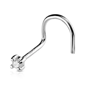 14K Solid Gold Prong Set 2mm CZ Top Nose Screw Ring