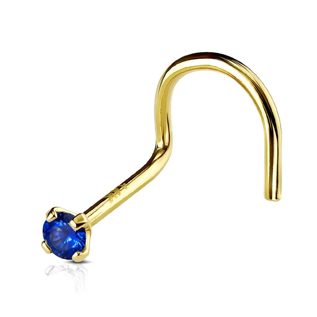 14K Solid Gold Prong Set 2mm CZ Top Nose Screw Ring