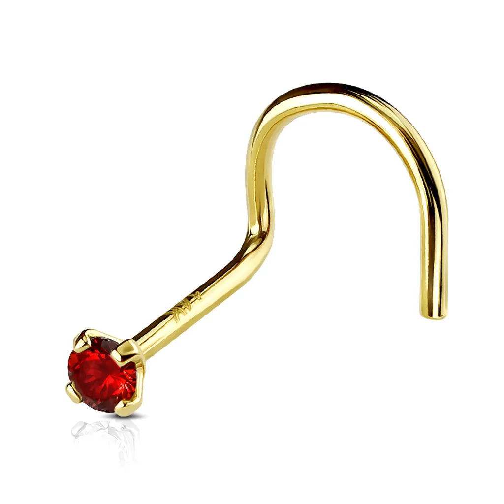 14K Solid Gold Prong Set 2mm CZ Top Nose Screw Ring