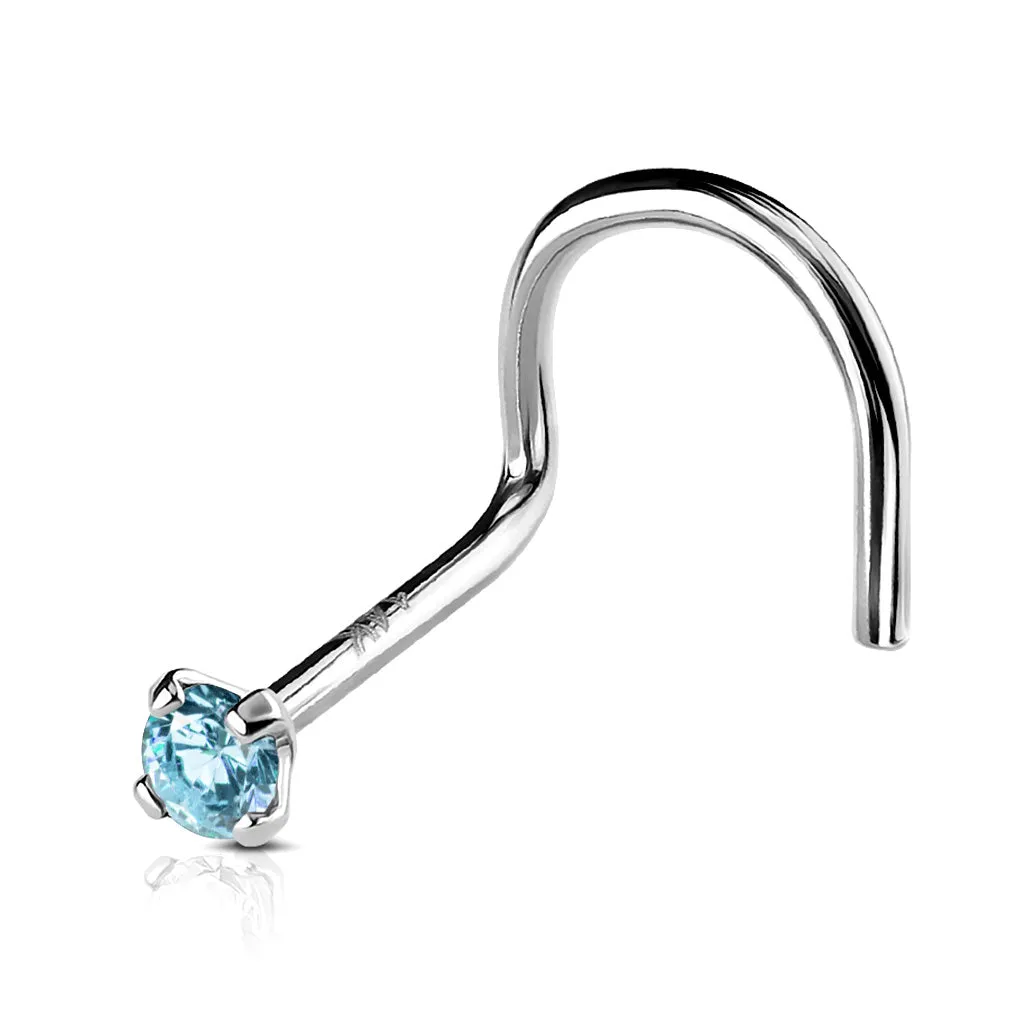 14K Solid Gold Prong Set 2mm CZ Top Nose Screw Ring
