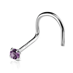 14K Solid Gold Prong Set 2mm CZ Top Nose Screw Ring