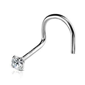 14K Solid Gold Prong Set 3mm CZ Top Nose Screw Ring
