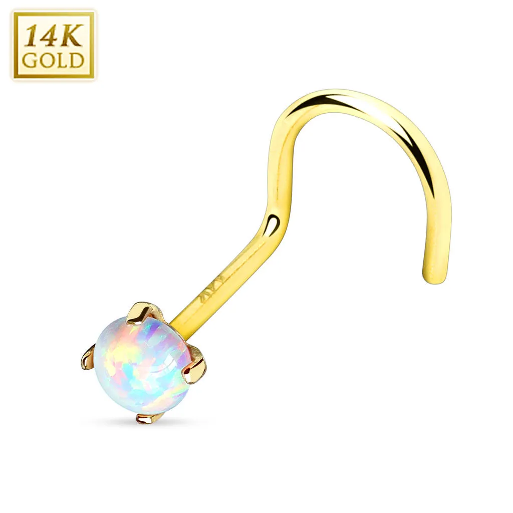 14K Solid Gold Prong Set Opal Nose Screw Ring