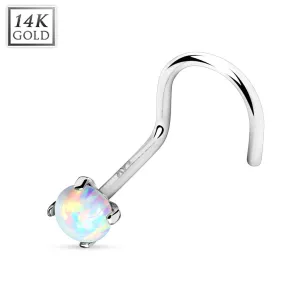 14K Solid Gold Prong Set Opal Nose Screw Ring