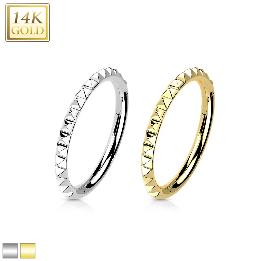 14K Solid Gold Pyramid Cut Segment Hoop Ring Nose Septum Daith