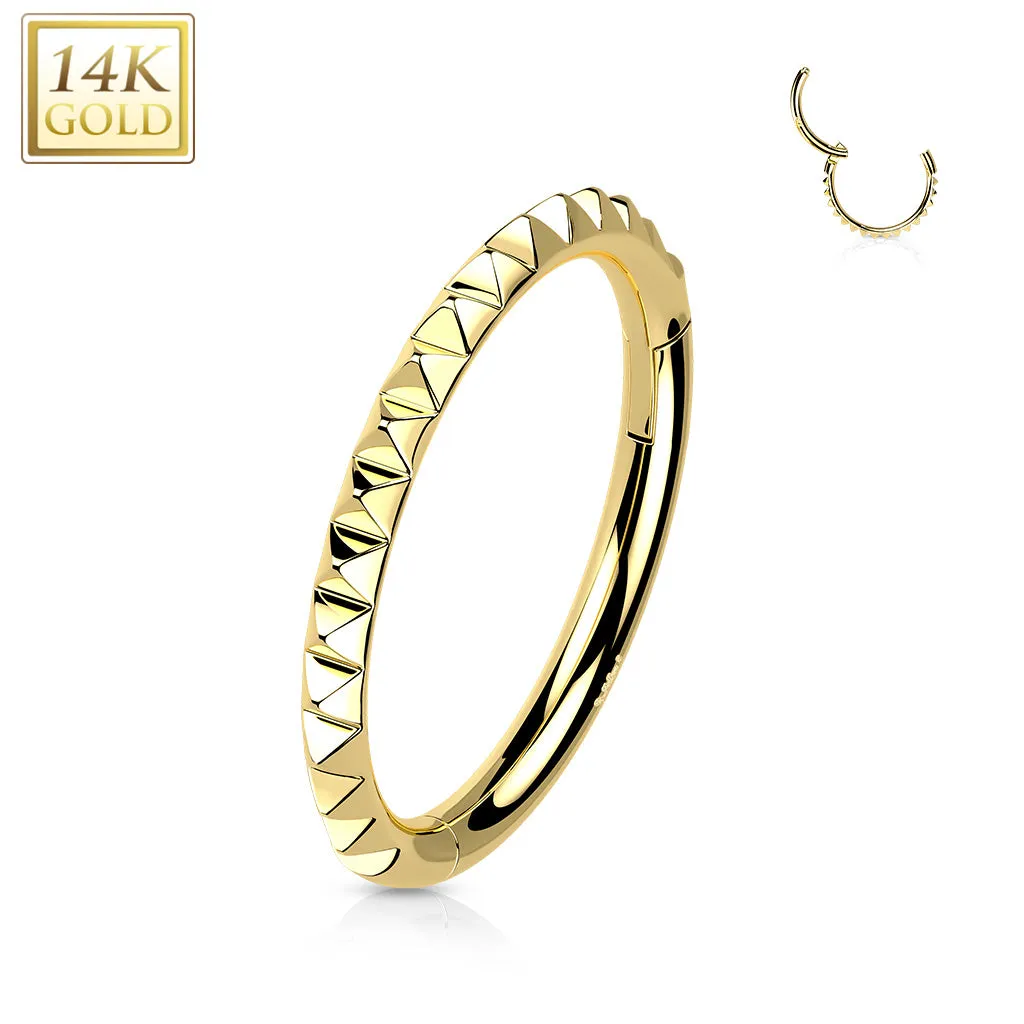 14K Solid Gold Pyramid Cut Segment Hoop Ring Nose Septum Daith