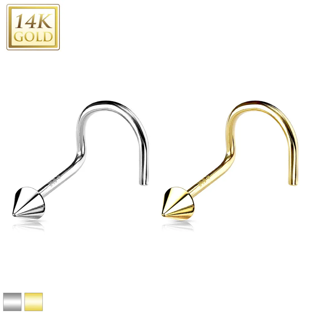 14K Solid Gold Spike Top Nose Screw Ring