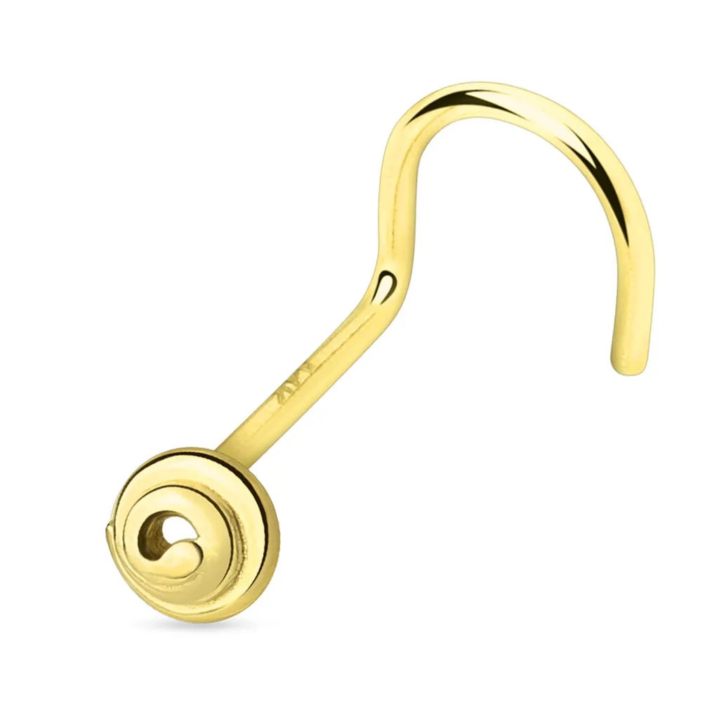 14K Solid Gold Spiral Top Nose Screw Ring
