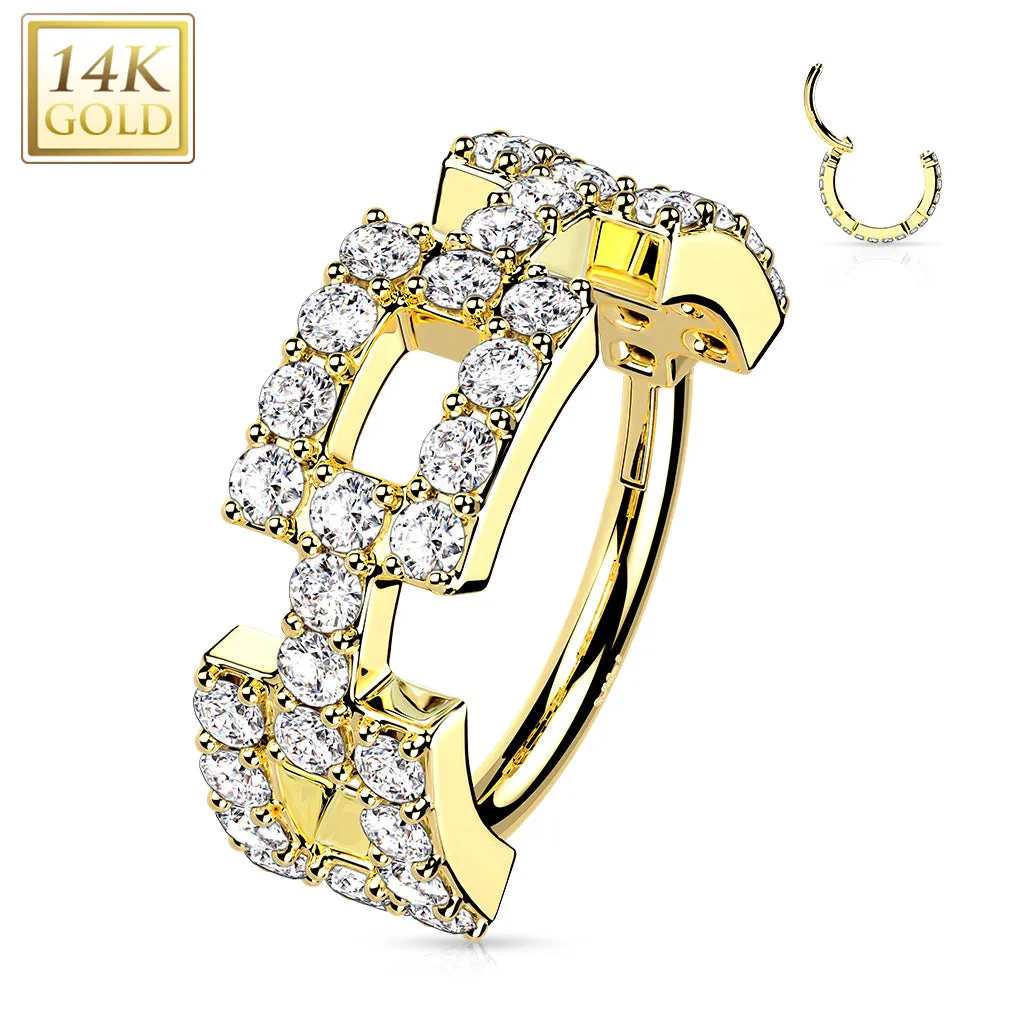 14K Solid Gold Square Segment Hoop Ring Nose Septum Daith