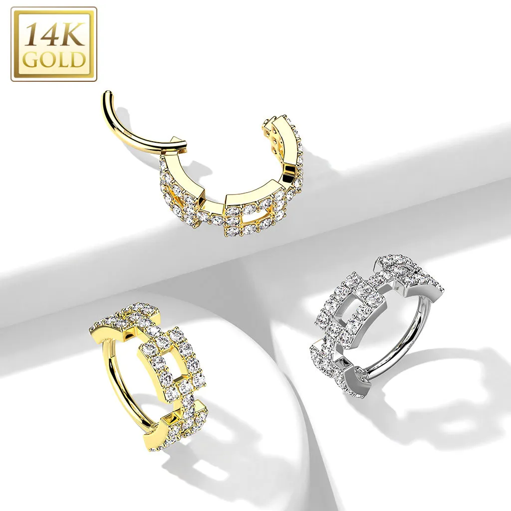 14K Solid Gold Square Segment Hoop Ring Nose Septum Daith