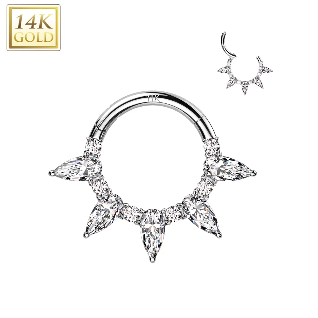 14K Solid Gold Teardrop Hinged Segment Ring for Nose Septum Cartilage