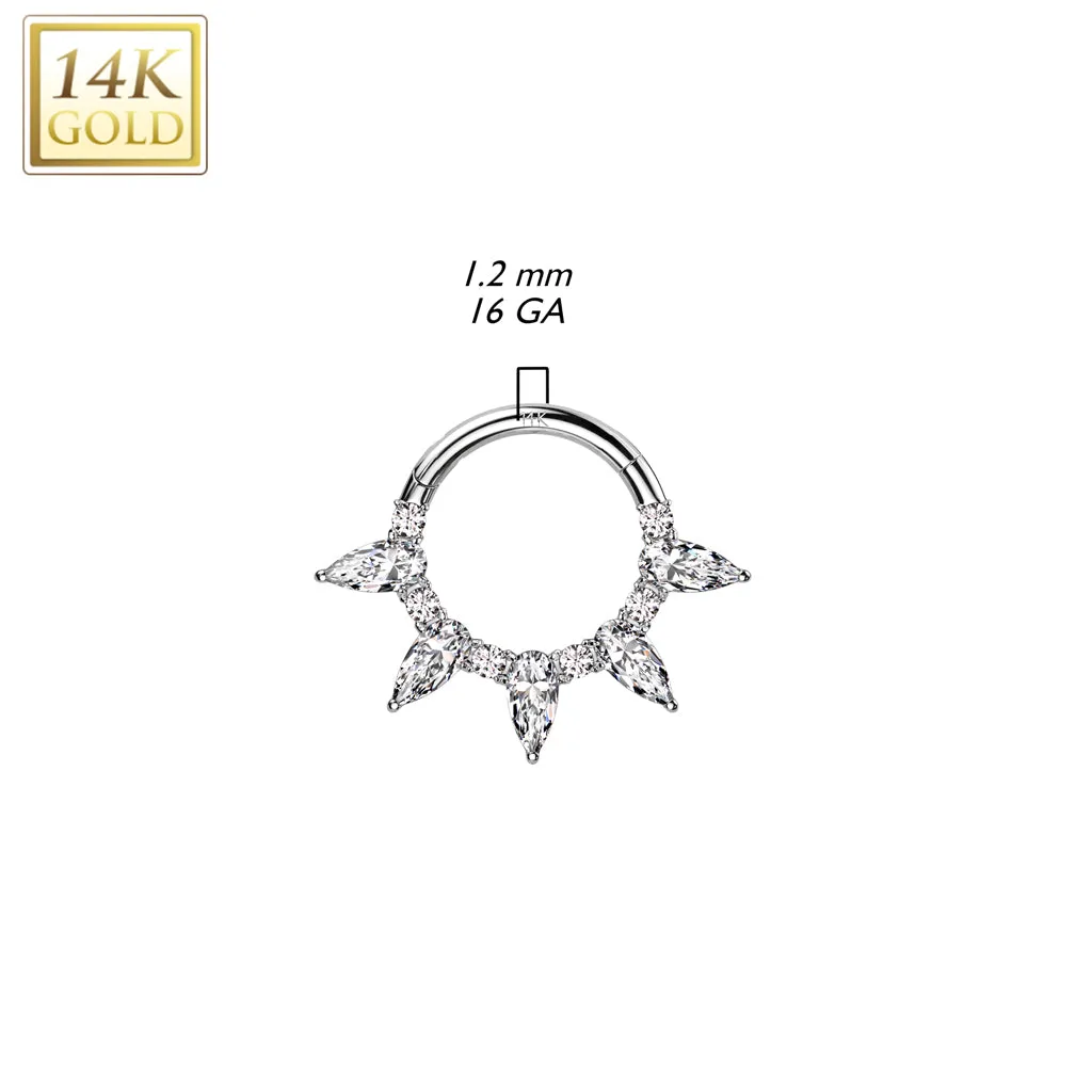 14K Solid Gold Teardrop Hinged Segment Ring for Nose Septum Cartilage