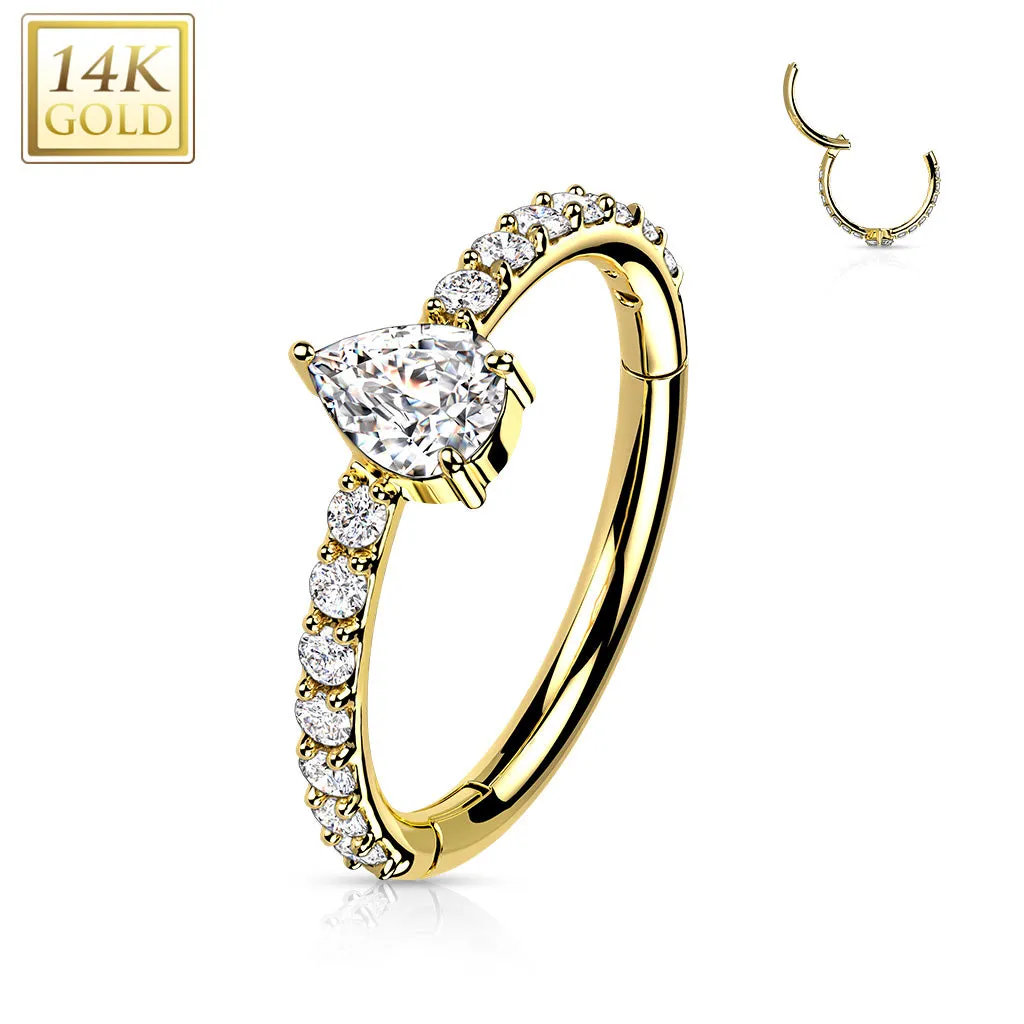 14K Solid Gold Teardrop Segment Hoop Ring Nose Septum Daith