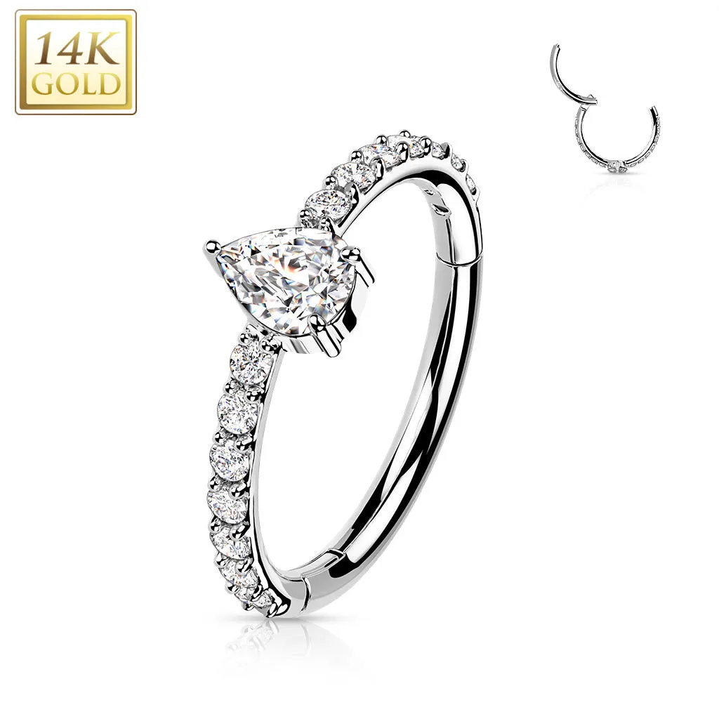 14K Solid Gold Teardrop Segment Hoop Ring Nose Septum Daith