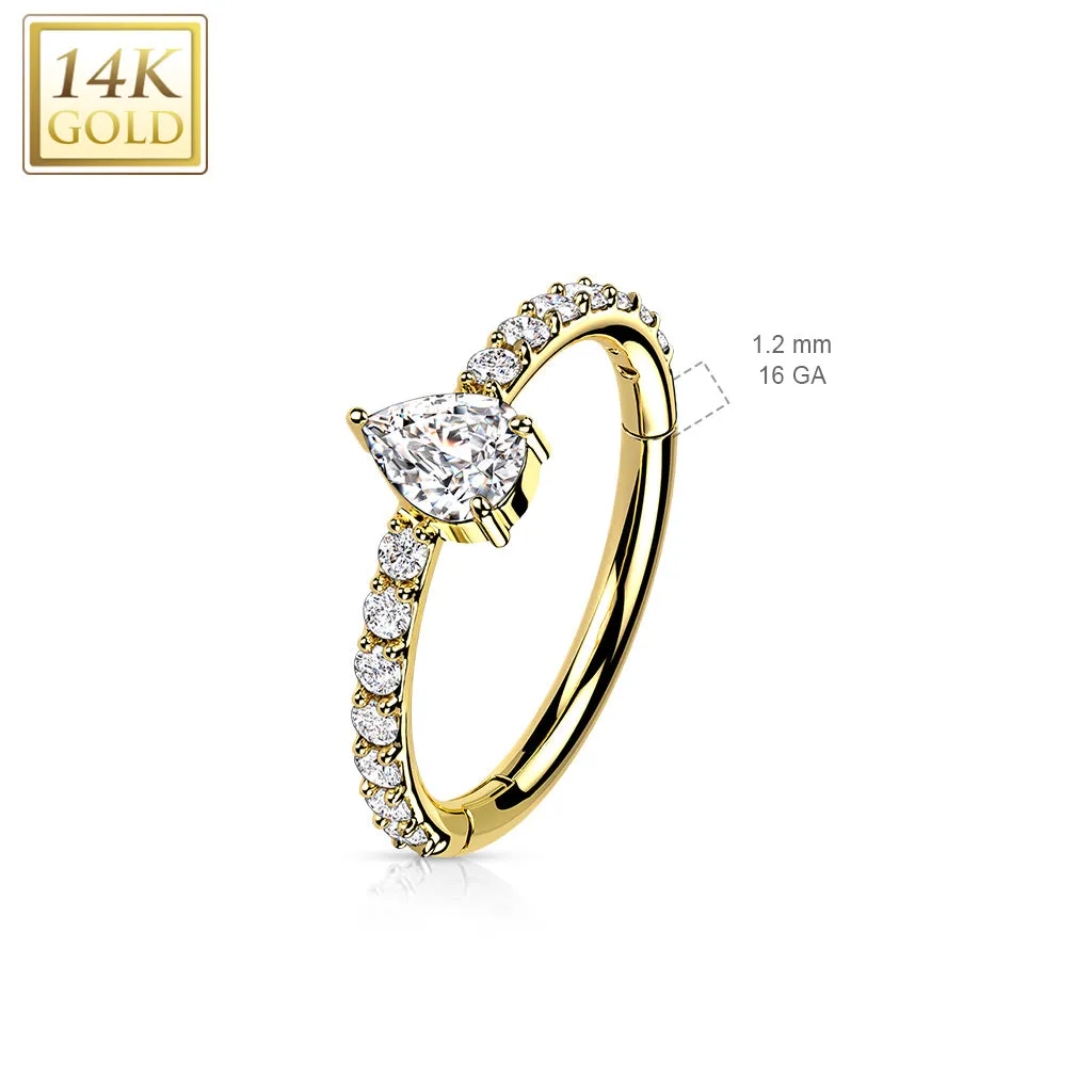 14K Solid Gold Teardrop Segment Hoop Ring Nose Septum Daith