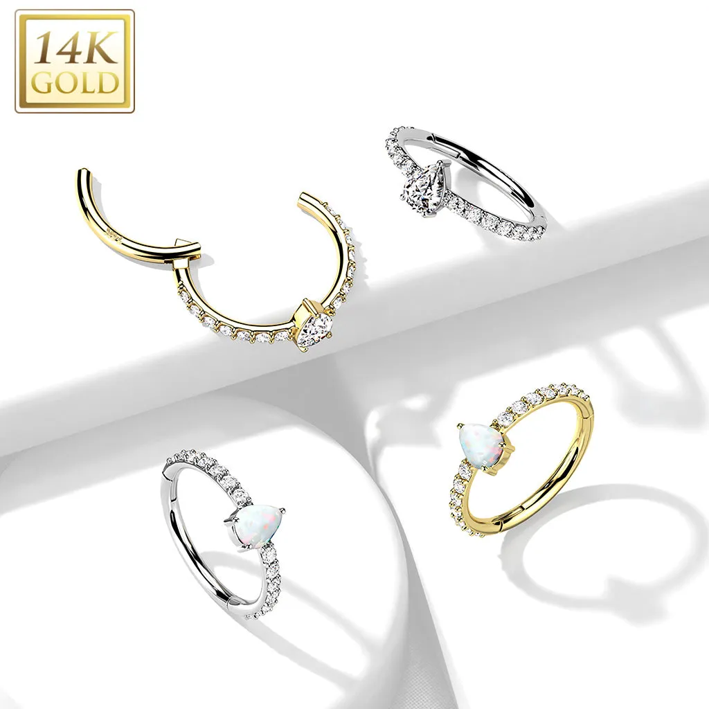 14K Solid Gold Teardrop Segment Hoop Ring Nose Septum Daith