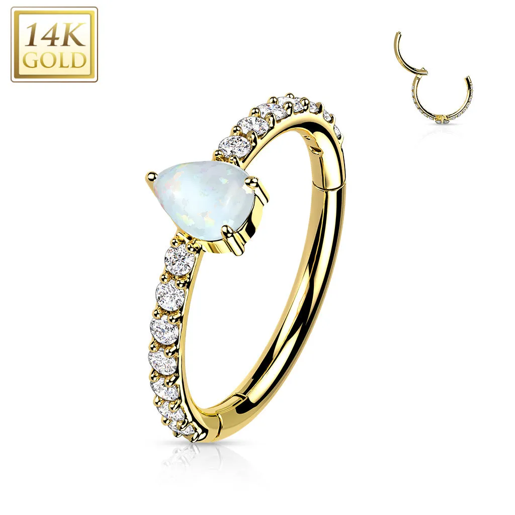14K Solid Gold Teardrop Segment Hoop Ring Nose Septum Daith