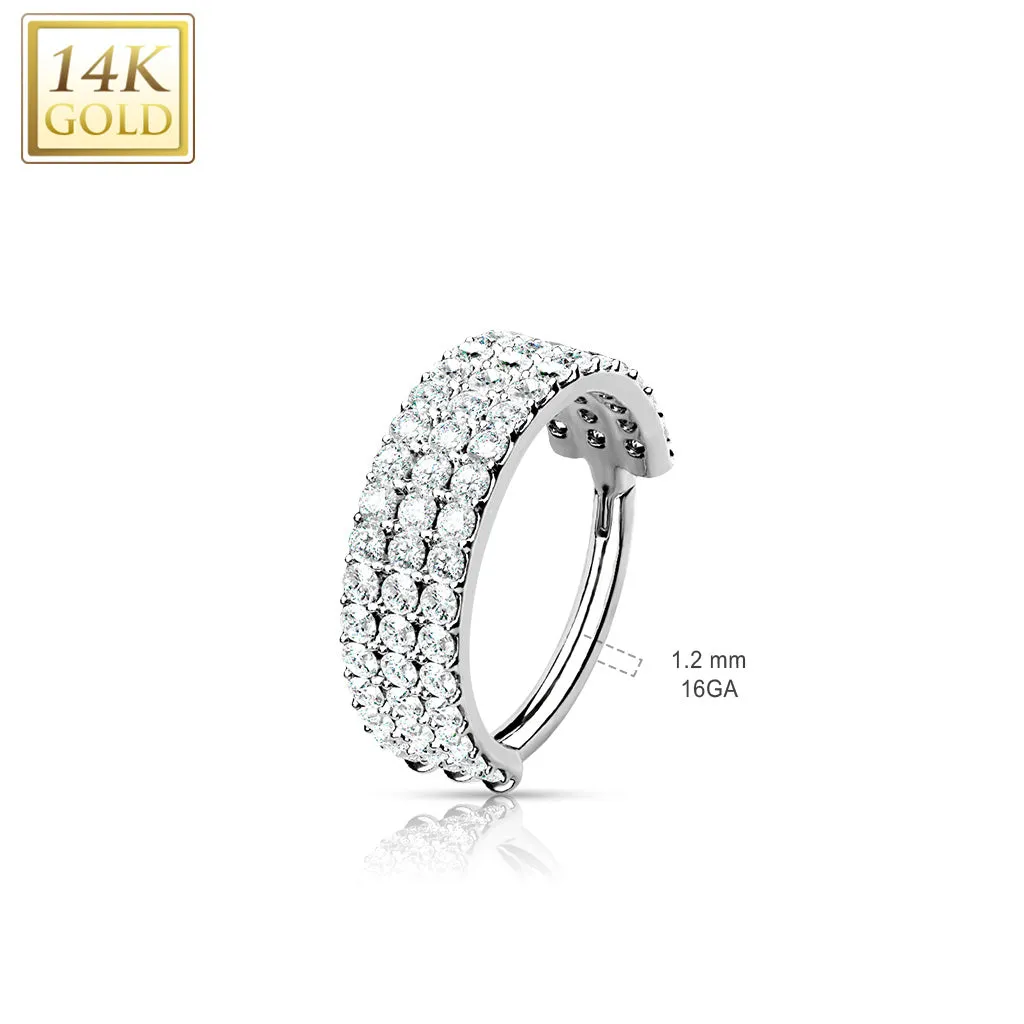 14K Solid Gold Triple Line Hinged Segment Hoop Ring Nose Septum Daith