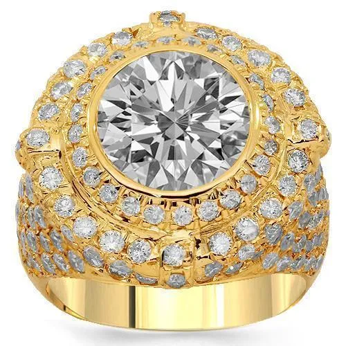 14K Solid Yellow Gold Mens Diamond Ring 5.63 Ctw