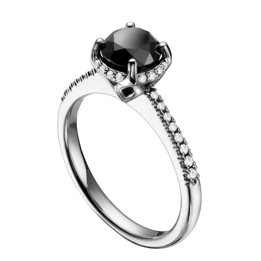14K White Gold (1.50ct) Black Diamond Halo Engagement Ring