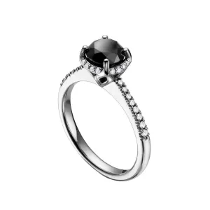 14K White Gold (1.50ct) Black Diamond Halo Engagement Ring