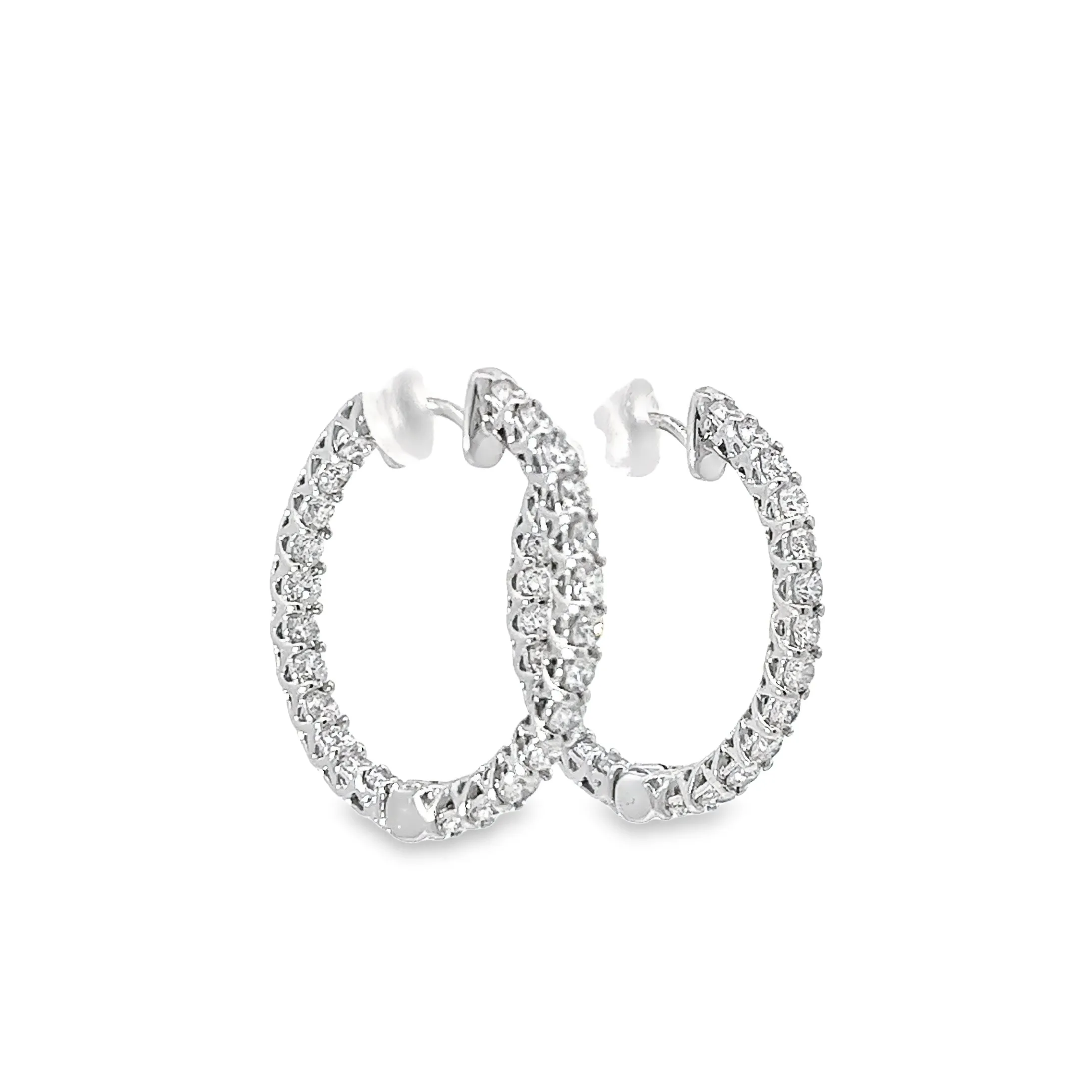14K WHITE GOLD 2.25CT F SI1 1"INCH INSIDE OUT DIAMOND HOOPS