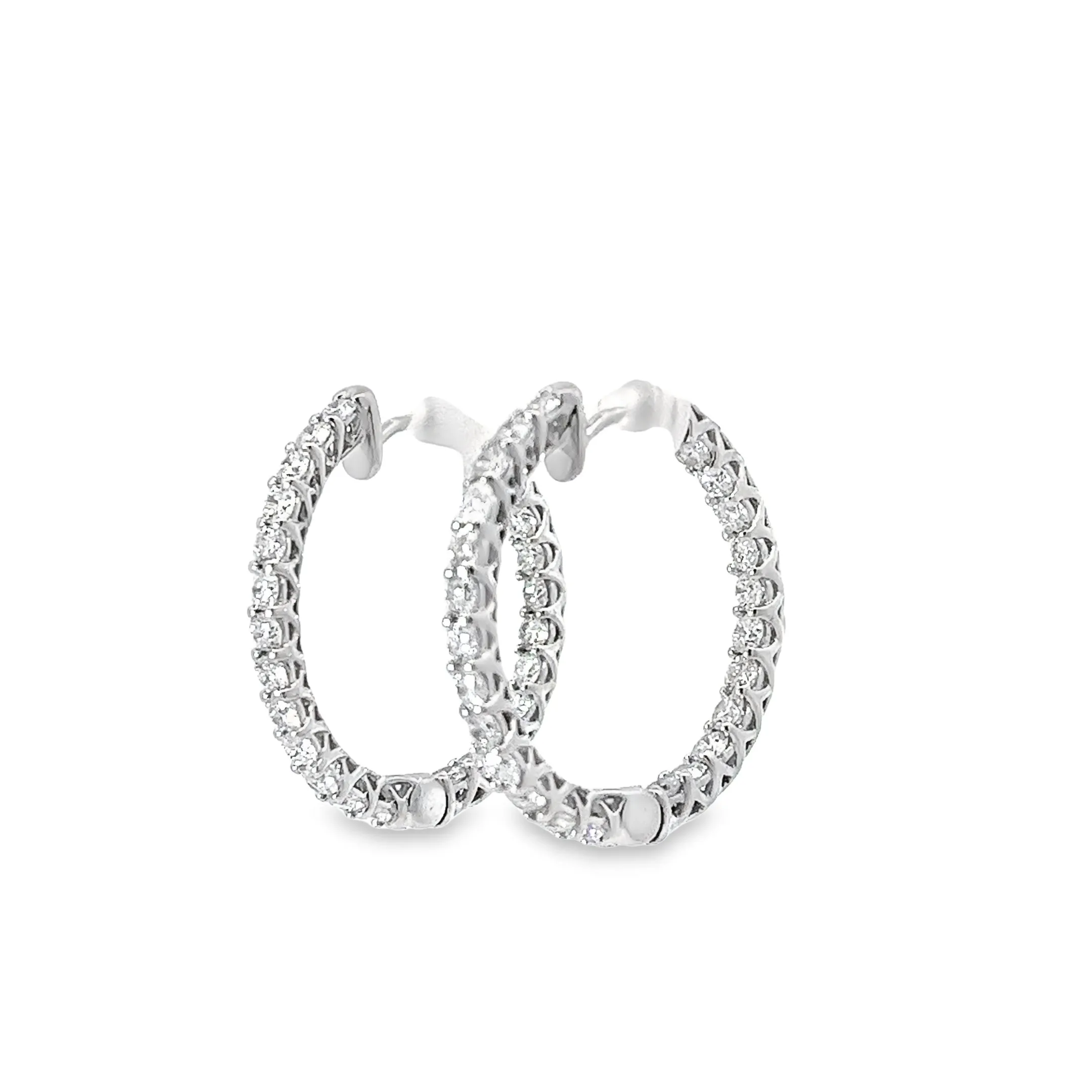 14K WHITE GOLD 2.25CT F SI1 1"INCH INSIDE OUT DIAMOND HOOPS