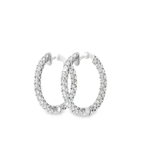 14K WHITE GOLD 2.25CT F SI1 1"INCH INSIDE OUT DIAMOND HOOPS