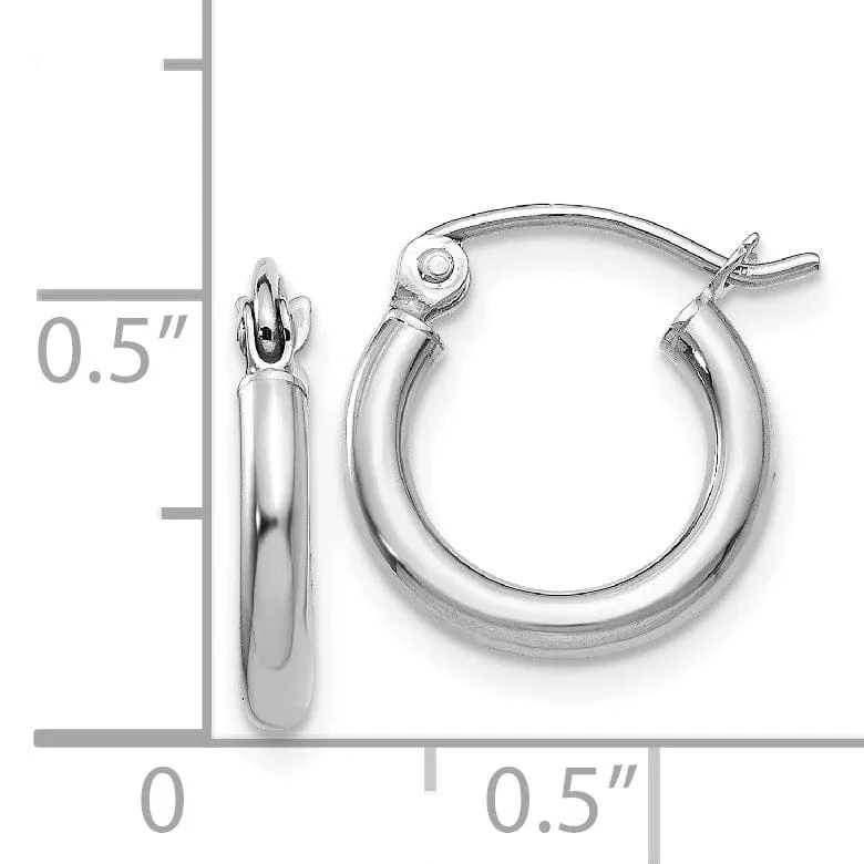 14k White Gold 2MM Round Hoop Earrings