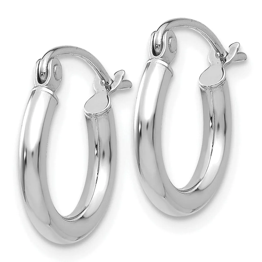 14k White Gold 2MM Round Hoop Earrings